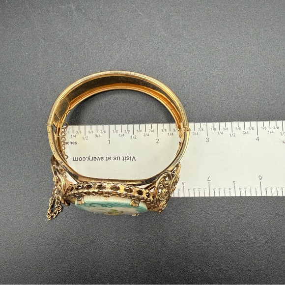 Vintage Rare 1970s Handpainted Porcelain Floral Cuff Bracelet with Safety - Picture 15 of 17